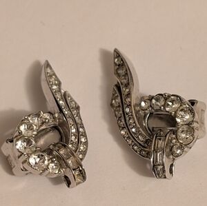 Vintage 1950 Marcel Boucher Signed Earrings #3337 | Art Deco Rhinestone ClipsI